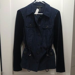 NWOT A Steal! Blue Velour Drawstring Hoodie Safari Jacket Coat INC